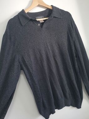 Mantles Men's medium Sweater black Grey Casual Italy Cotton Collared Longsleeve